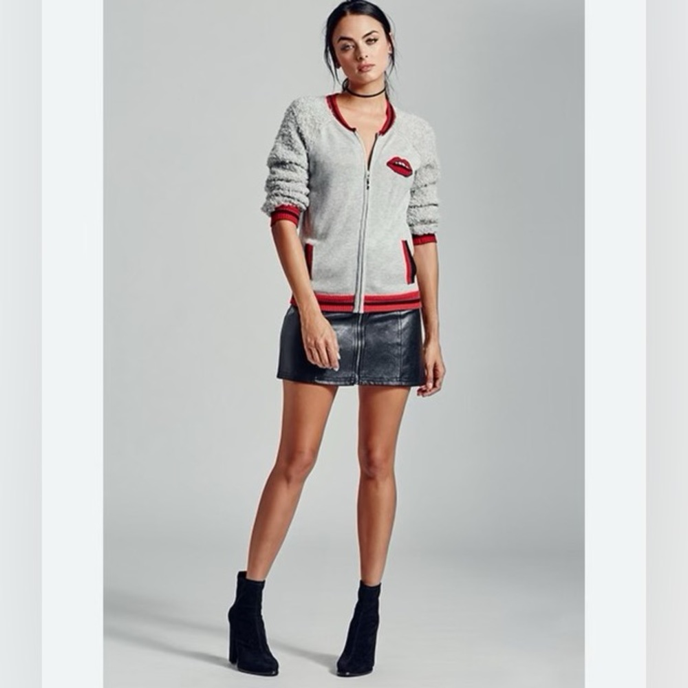 GUESS lipstick bomber style sweater jacket